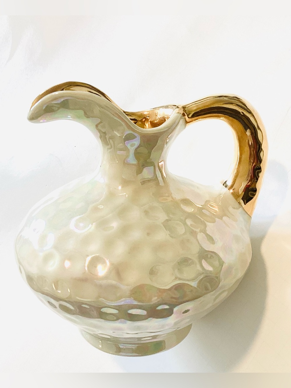 VTG Pearl & Gold Dimpled Iridescent China Lusterware Pitcher/Vase